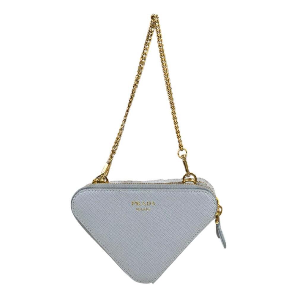 Prada Triangle W Mini Pouch Saffiano Shoulder Bag Leather 1NR015 Gray Women's... - Picture 3 of 9